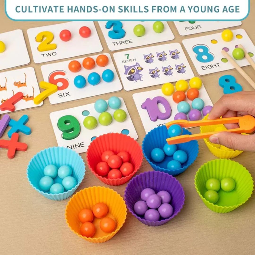 Beads Matching and Counting Puzzle Game: Math and Numbers Teaching Montessori Toy for Kids - Fun Learning Store