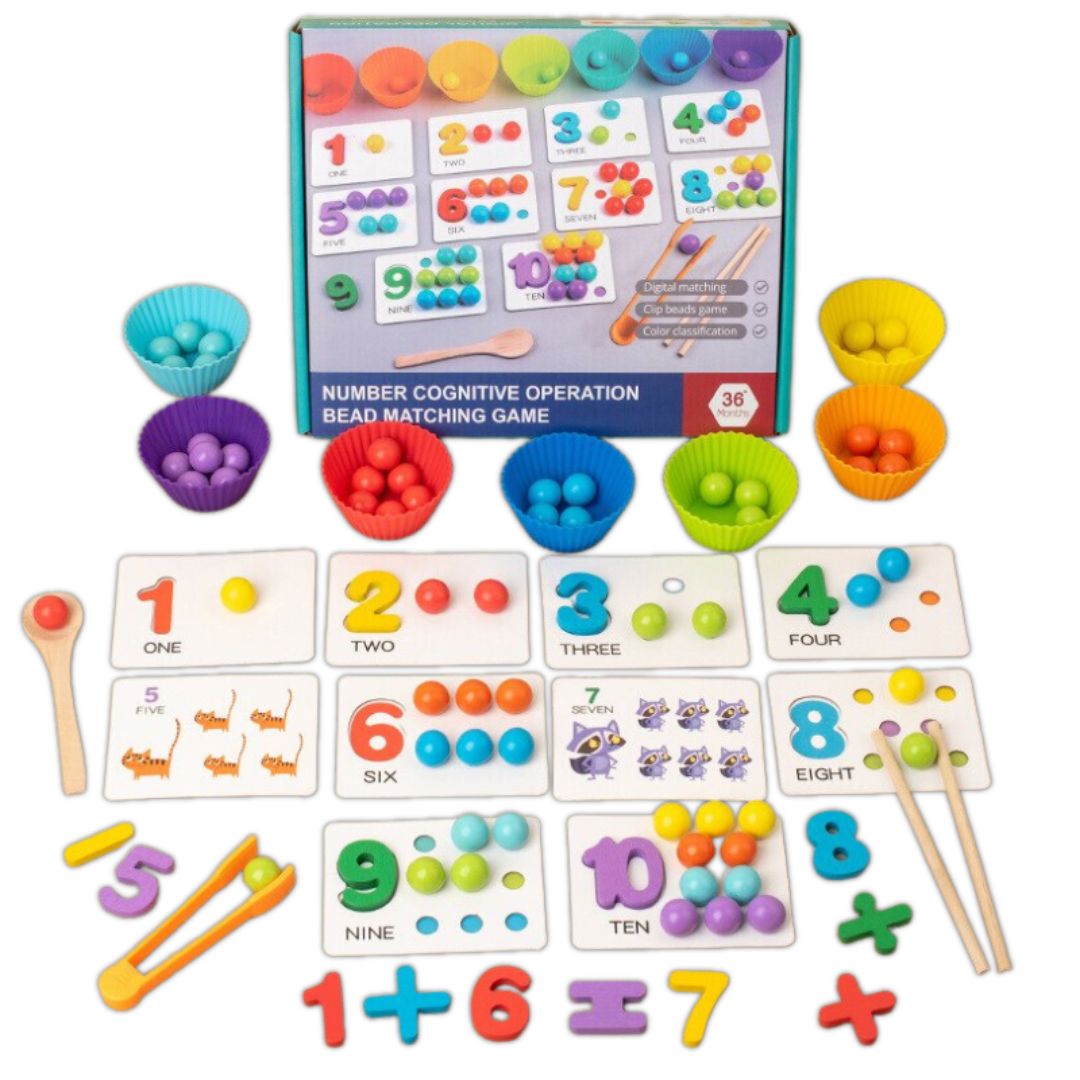 Beads Matching and Counting Puzzle Game: Math and Numbers Teaching Montessori Toy for Kids - Fun Learning Store