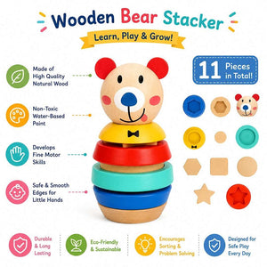 Bear Shape Tower | Colorful Stacking Montessori Toy for Toddlers - 6m+ - Fun Learning Store