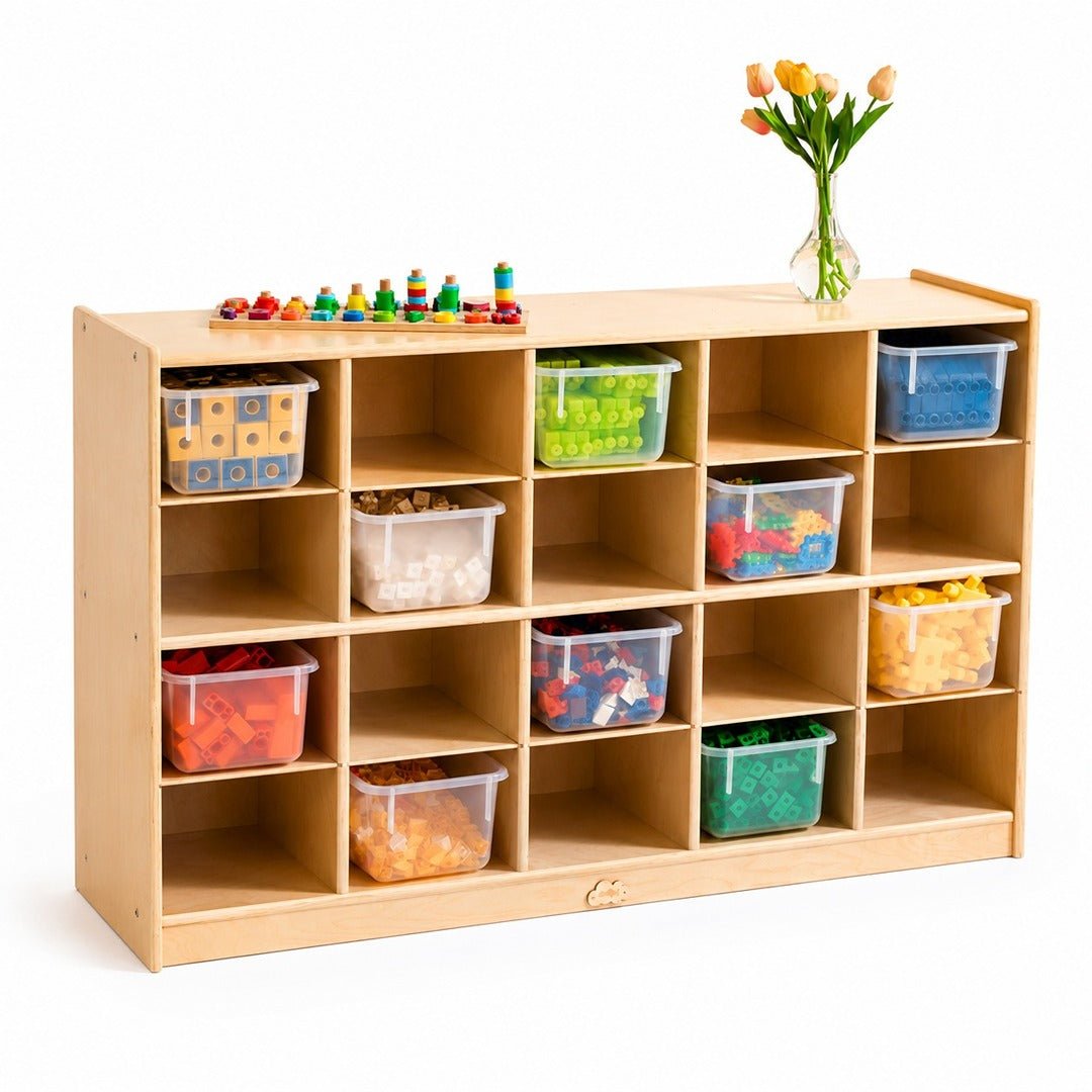 Birch Plywood Storage Cabinet 122x33x76 cm: 20-Compartment - Fun Learning Store