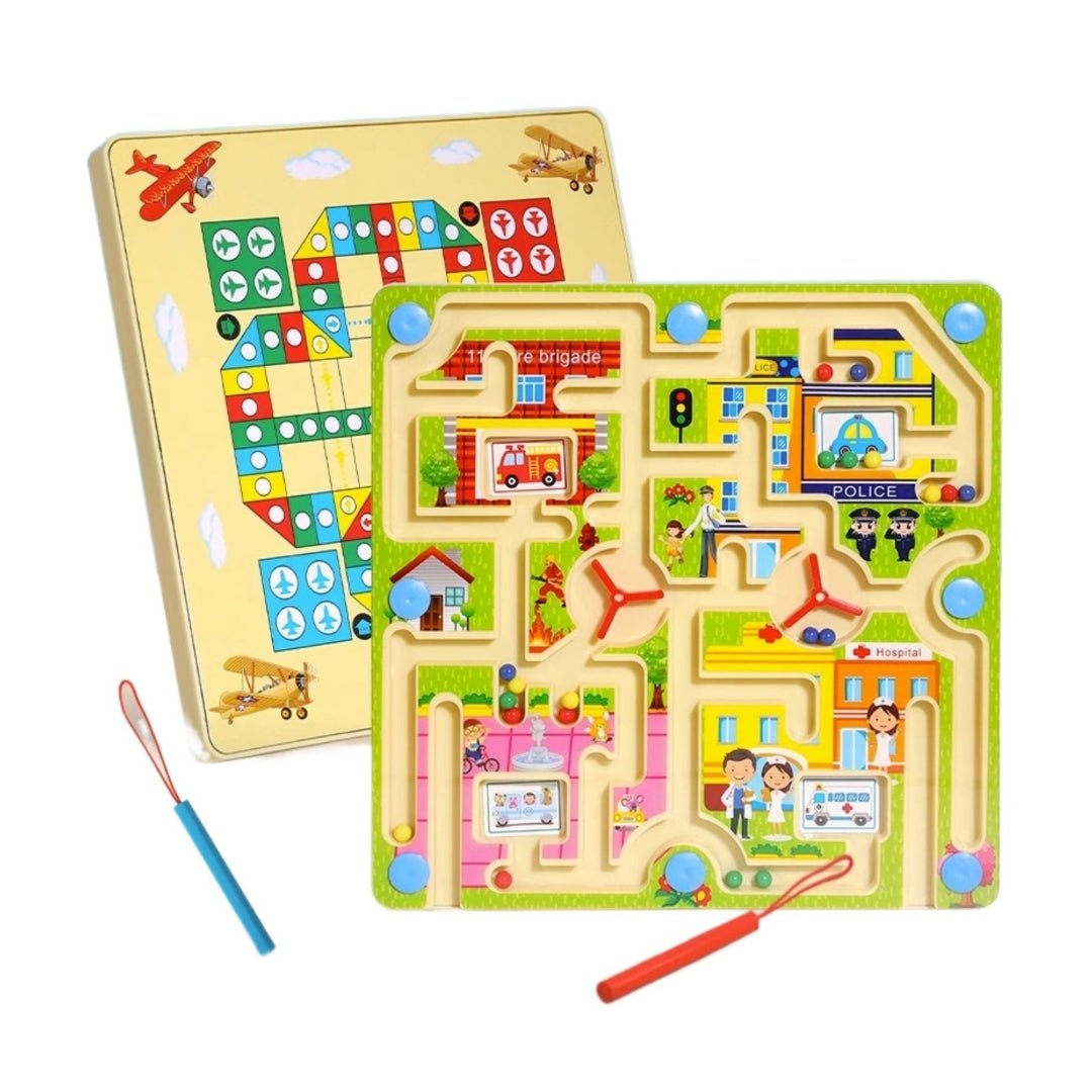 City Traffic Maze & Flying Chess Game Board – 2 - in - 1 Magnetic Puzzle Toy for Kids - Fun Learning Store