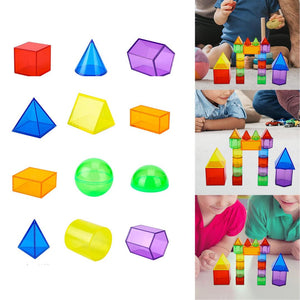 Clear Fun Shape Transparent Geometric Solid Shapes: STEM Learning Aids for Kids-12pcs ...
