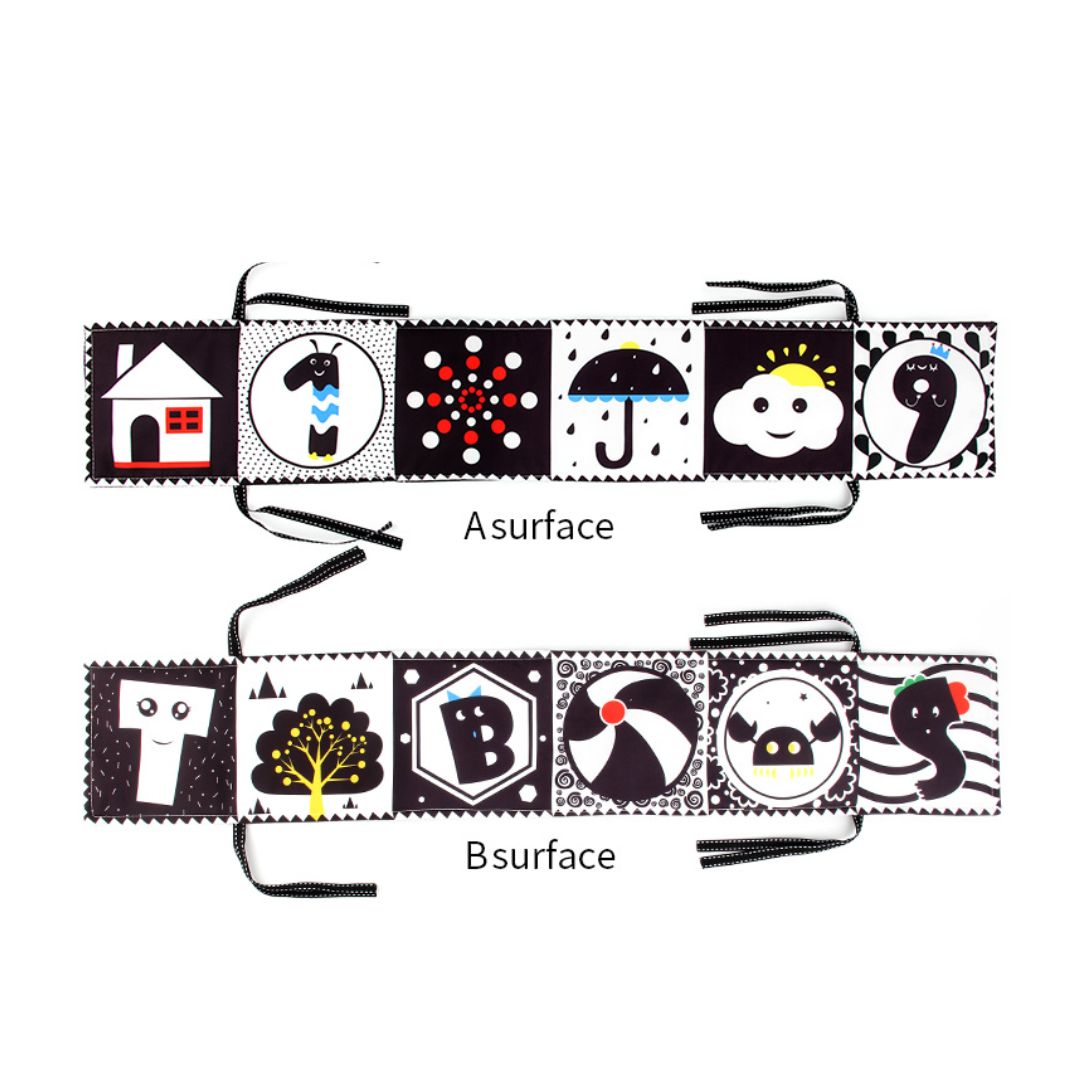 Toddlers Black and White Activity Cloth Book - Sensory Baby Soft Crib Folding Toy