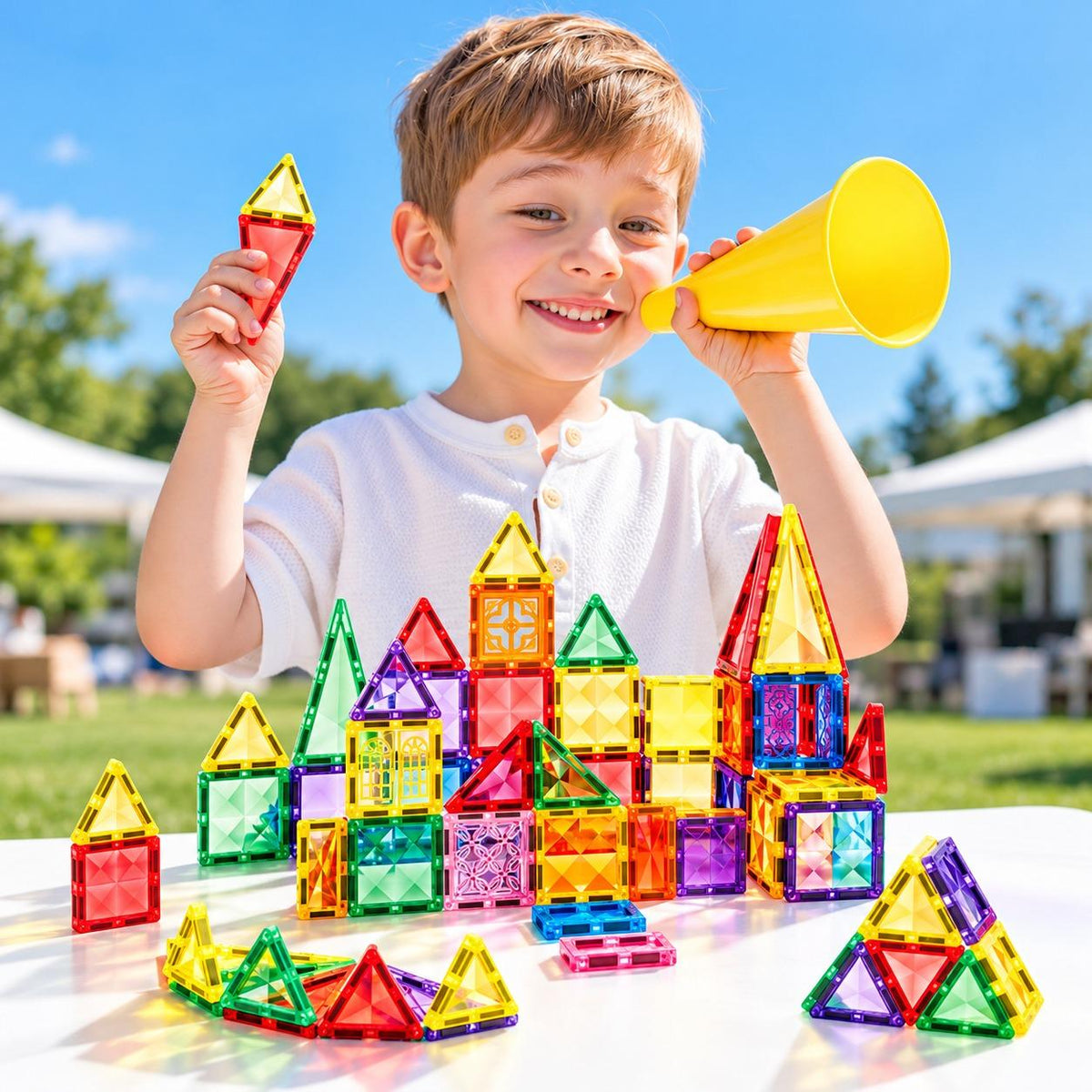 Colorful Diamond Surface Magnetic Tiles – 56-Piece Building Set with Metal Storage Case - Fun Learning Store