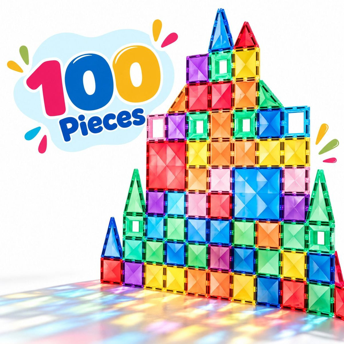 Colorful Magnetic Building Tiles – 100-Piece Construction Set - Fun Learning Store