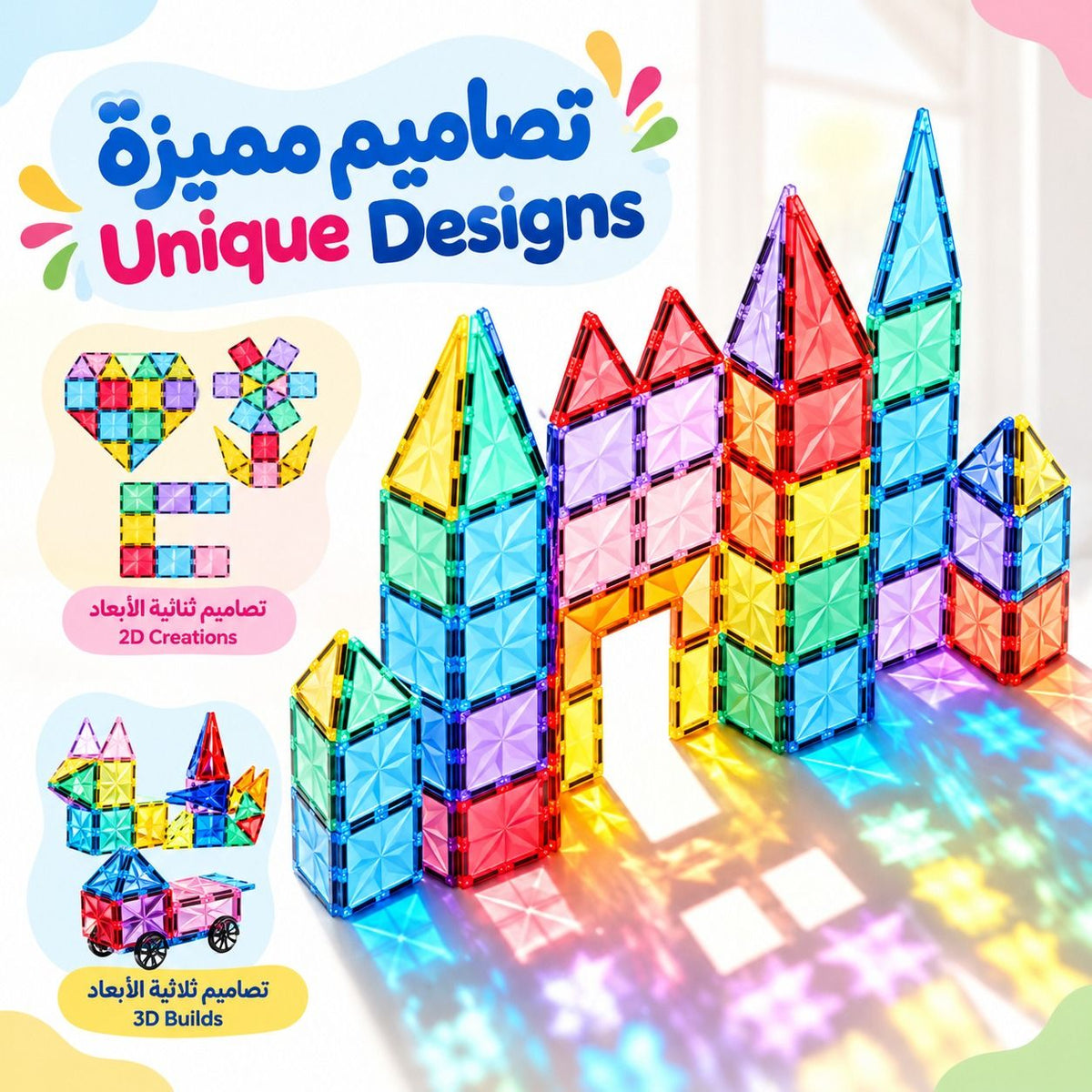 Colorful Magnetic Building Tiles – 100-Piece Construction Set - Fun Learning Store