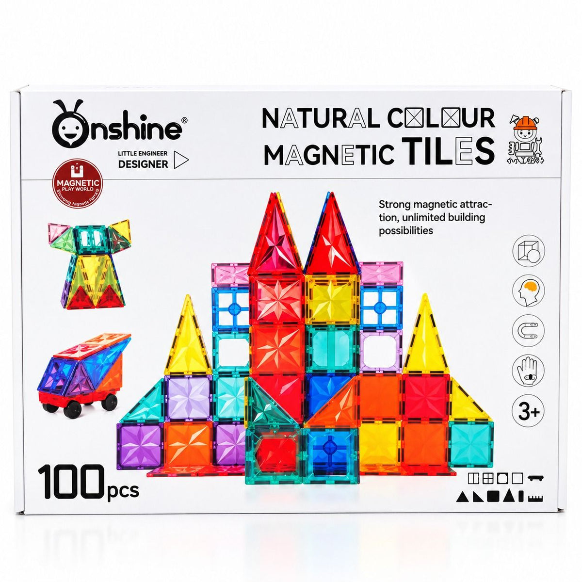 Colorful Magnetic Building Tiles – 100-Piece Construction Set - Fun Learning Store