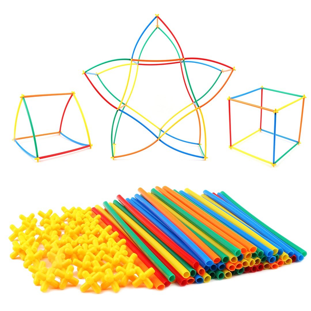 Colorful Plastic Building Tubes – 100 - Piece Creative Set for Kids Ages 3+ - Fun Learning Store