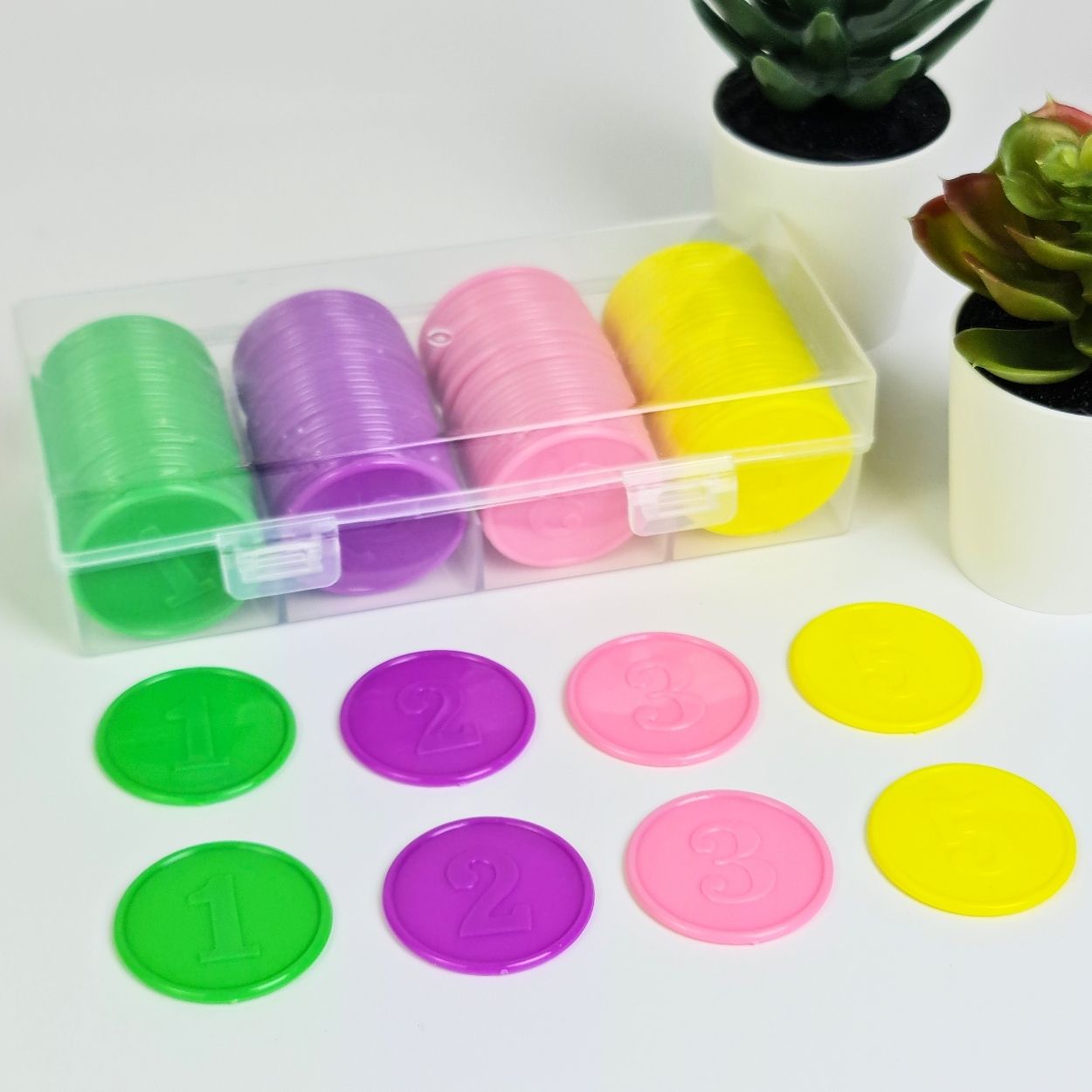 Colorful Plastic Coins for Classroom Engagement – 100 - Piece Set - Fun Learning Store