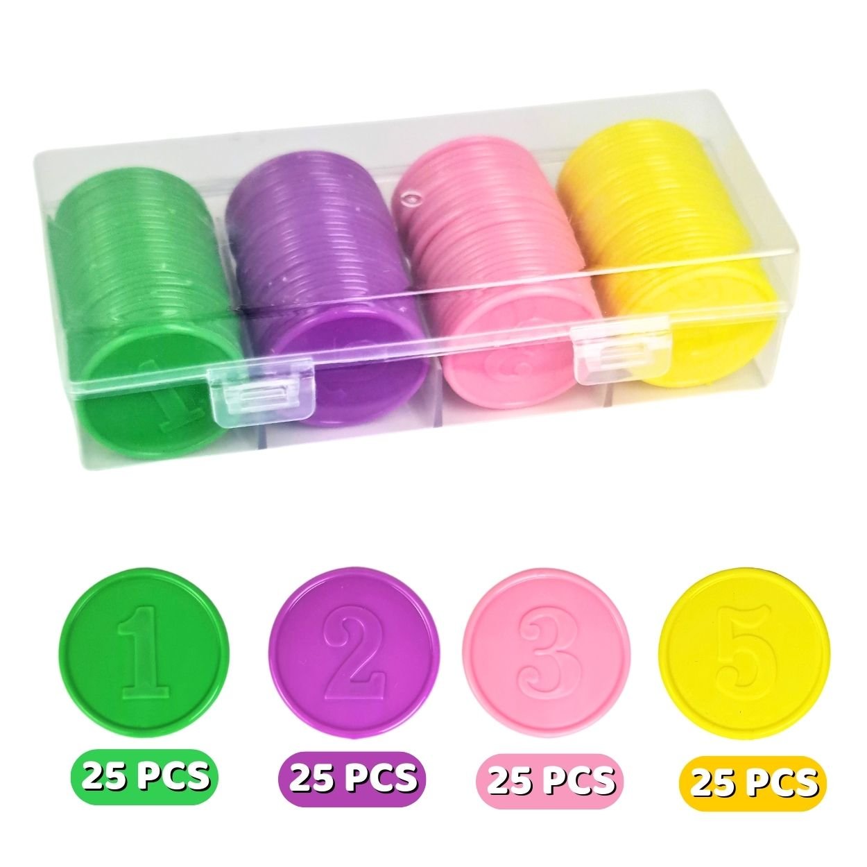 Colorful Plastic Coins for Classroom Engagement – 100 - Piece Set - Fun Learning Store