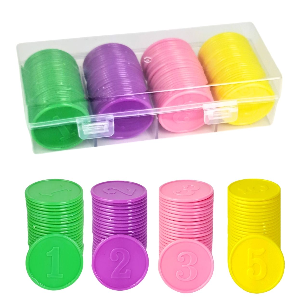 Colorful Plastic Coins for Classroom Engagement – 100 - Piece Set - Fun Learning Store