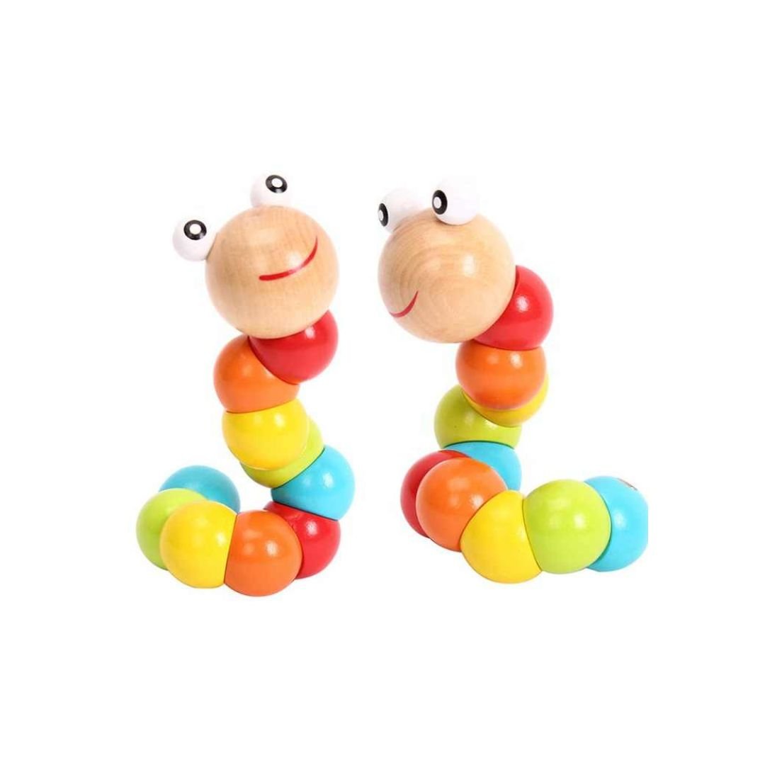Colorful Twisted Wooden Caterpillar – Montessori Toy for Babies & Toddlers - Fun Learning Store