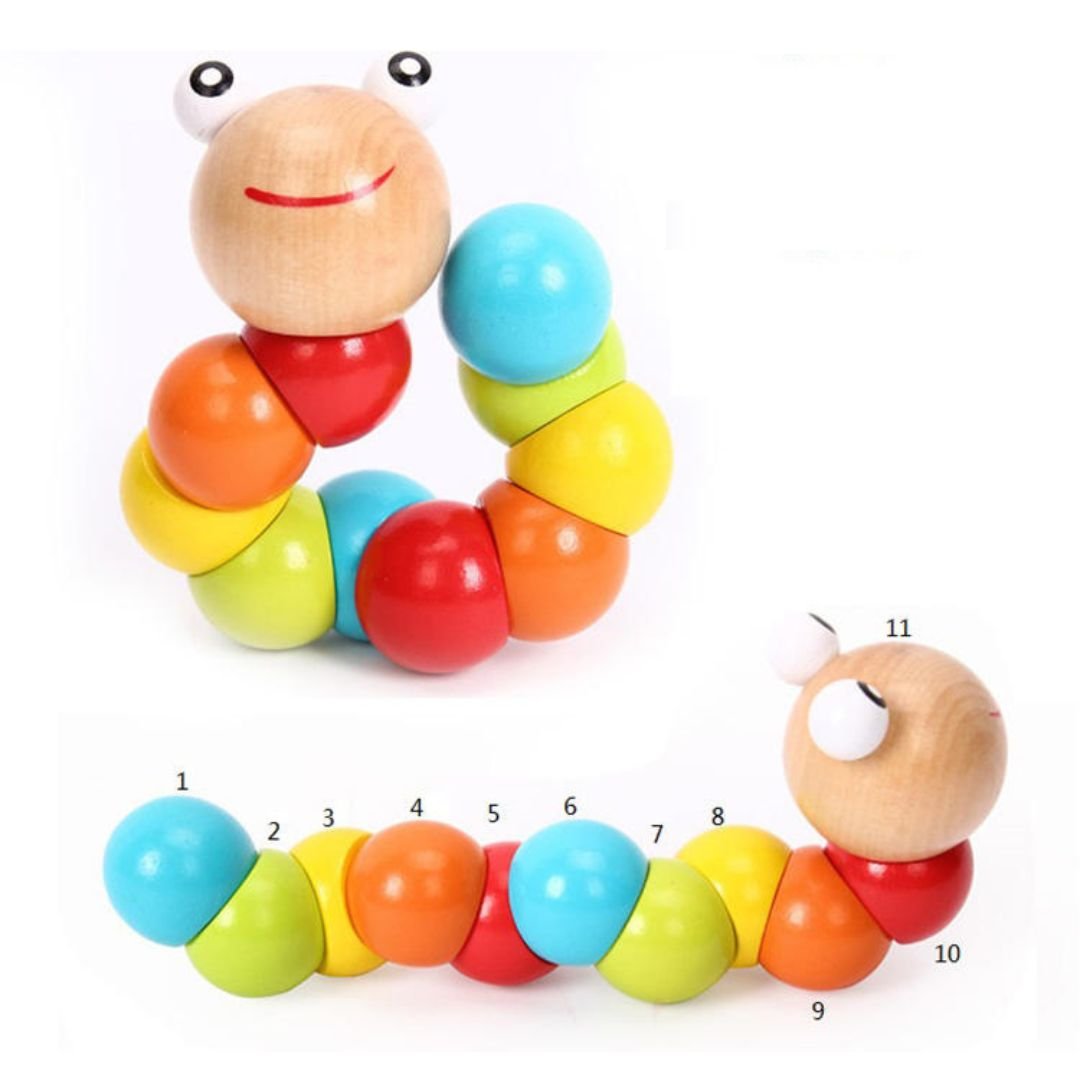 Colorful Twisted Wooden Caterpillar – Montessori Toy for Babies & Toddlers - Fun Learning Store