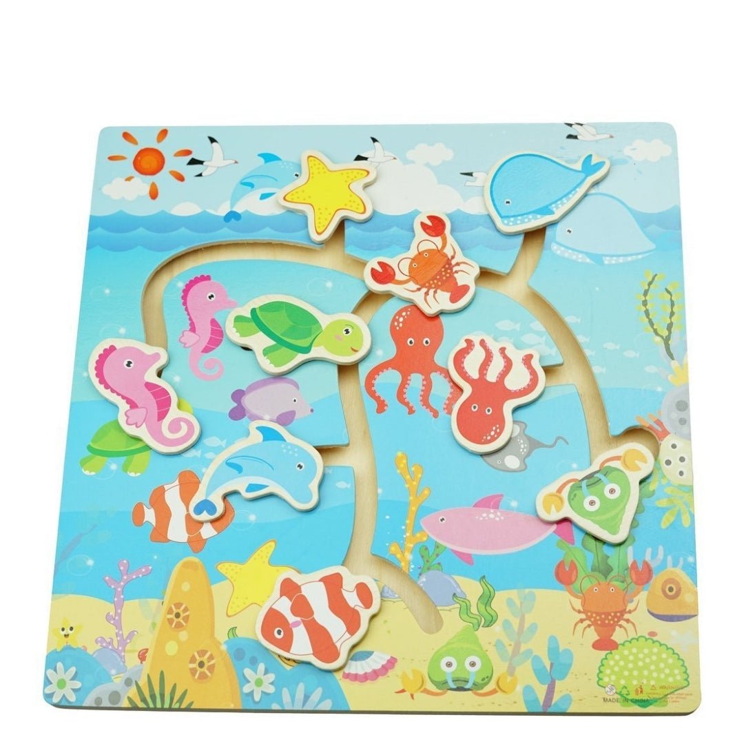 Colorful Wooden Maze with Ocean - Themed Moving Path – Fun & Educational Toy for Kids! - Fun Learning Store