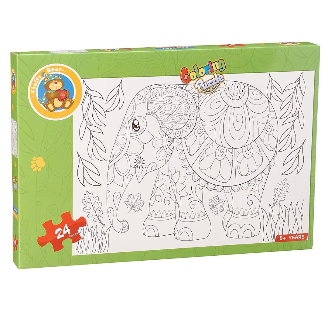 Coloring Puzzle for Kids - Elephant: 24 Pieces - Fun Learning Store