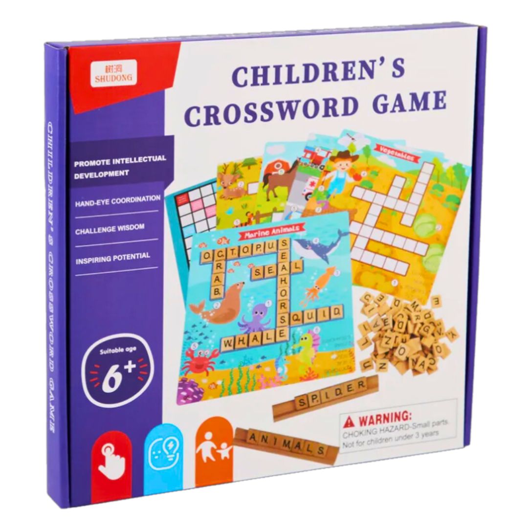 Crossword Puzzle Board Game: English Education Montessori Wooden Toy for Kids - Fun Learning Store