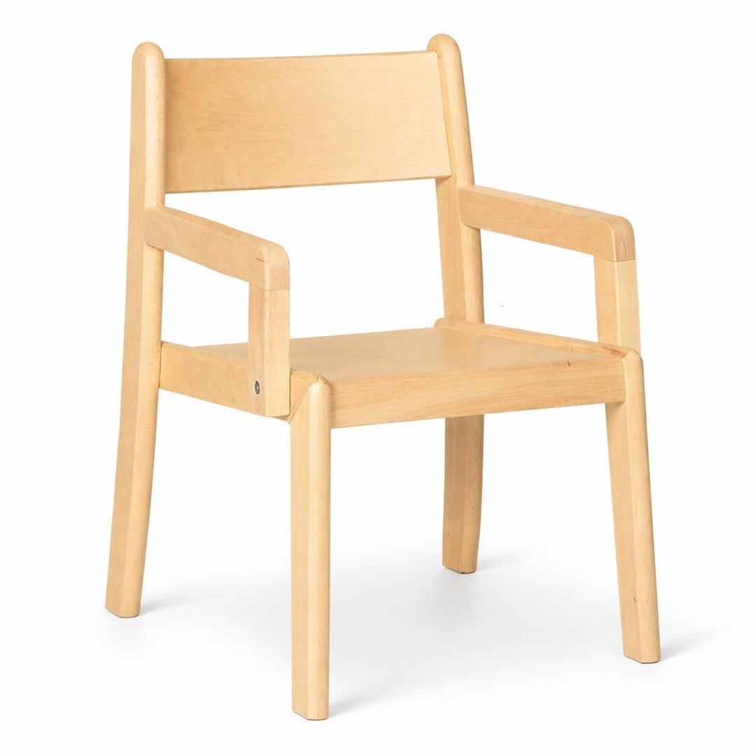 Deluxe Wooden Children’s Chair with Armrests – Natural Woody Finish for Supportive Classroom Seating - Fun Learning Store