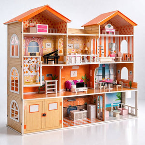 Deluxe Wooden Dollhouse: A Grand Three - Story Estate for Little Dreamers! - Fun Learning Store