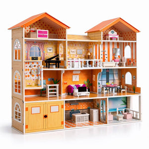 Deluxe Wooden Dollhouse: A Grand Three - Story Estate for Little Dreamers! - Fun Learning Store