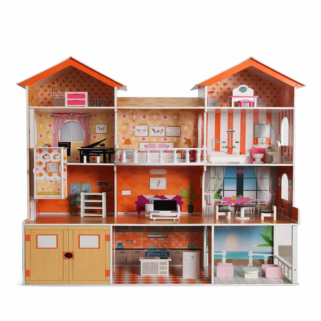 Deluxe Wooden Dollhouse: A Grand Three - Story Estate for Little Dreamers! - Fun Learning Store