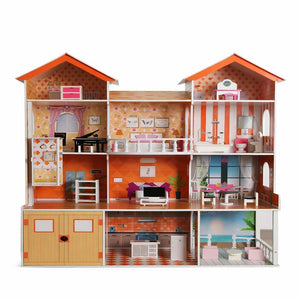 Deluxe Wooden Dollhouse: A Grand Three - Story Estate for Little Dreamers! - Fun Learning Store