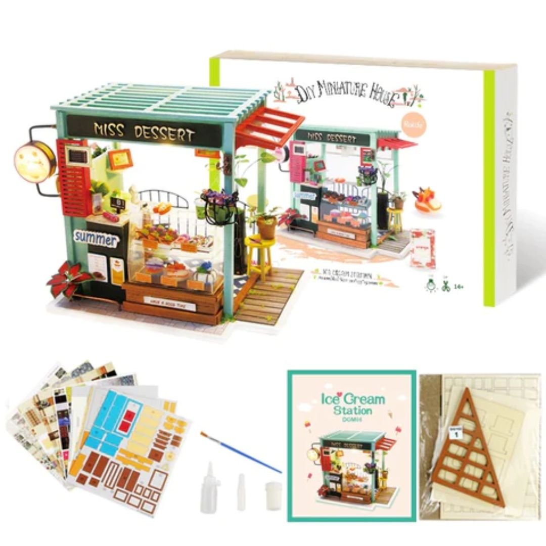 Dessert & Ice Cream Miniature Shop: Robotime DIY Craft and 3D Wooden Puzzles Assembling Toy - Fun Learning Store