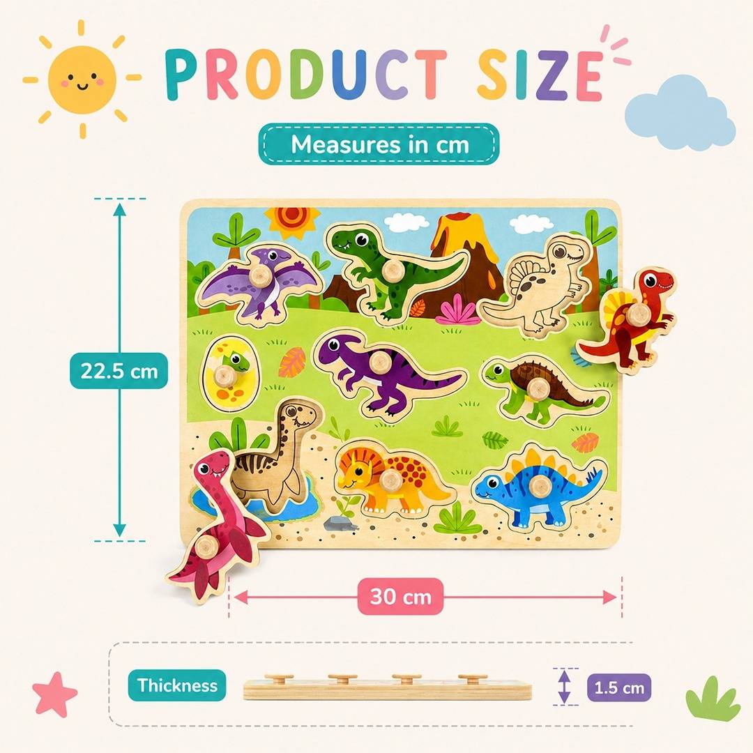 Dinosaur Puzzle Wooden Learning Toy – 18+ Months - Fun Learning Store
