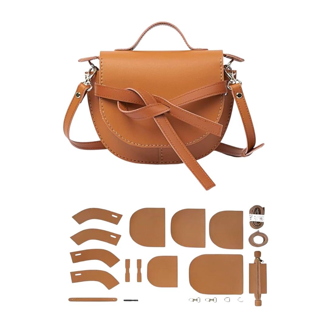 DIY Brown Leather Crossbody Bag Kit – Elegant Flap Design for Girls & Teachers - Fun Learning Store