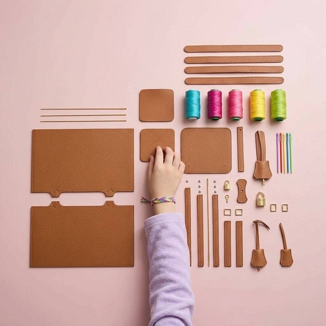 DIY Chic Brown Leather Bag Kit – Build - Your - Own Wide Base Tote for Girls - Fun Learning Store