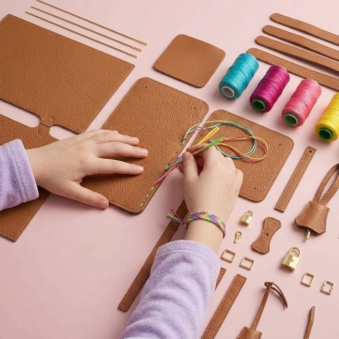 DIY Chic Brown Leather Bag Kit – Build - Your - Own Wide Base Tote for Girls - Fun Learning Store