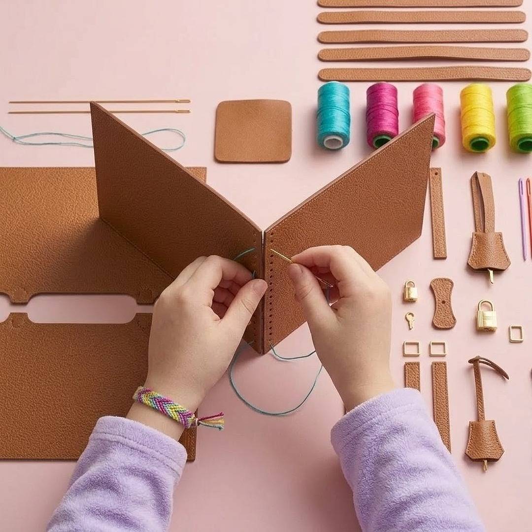 DIY Chic Brown Leather Bag Kit – Build - Your - Own Wide Base Tote for Girls - Fun Learning Store