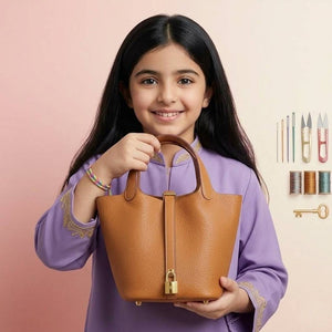 DIY Chic Brown Leather Bag Kit – Build - Your - Own Wide Base Tote for Girls - Fun Learning Store