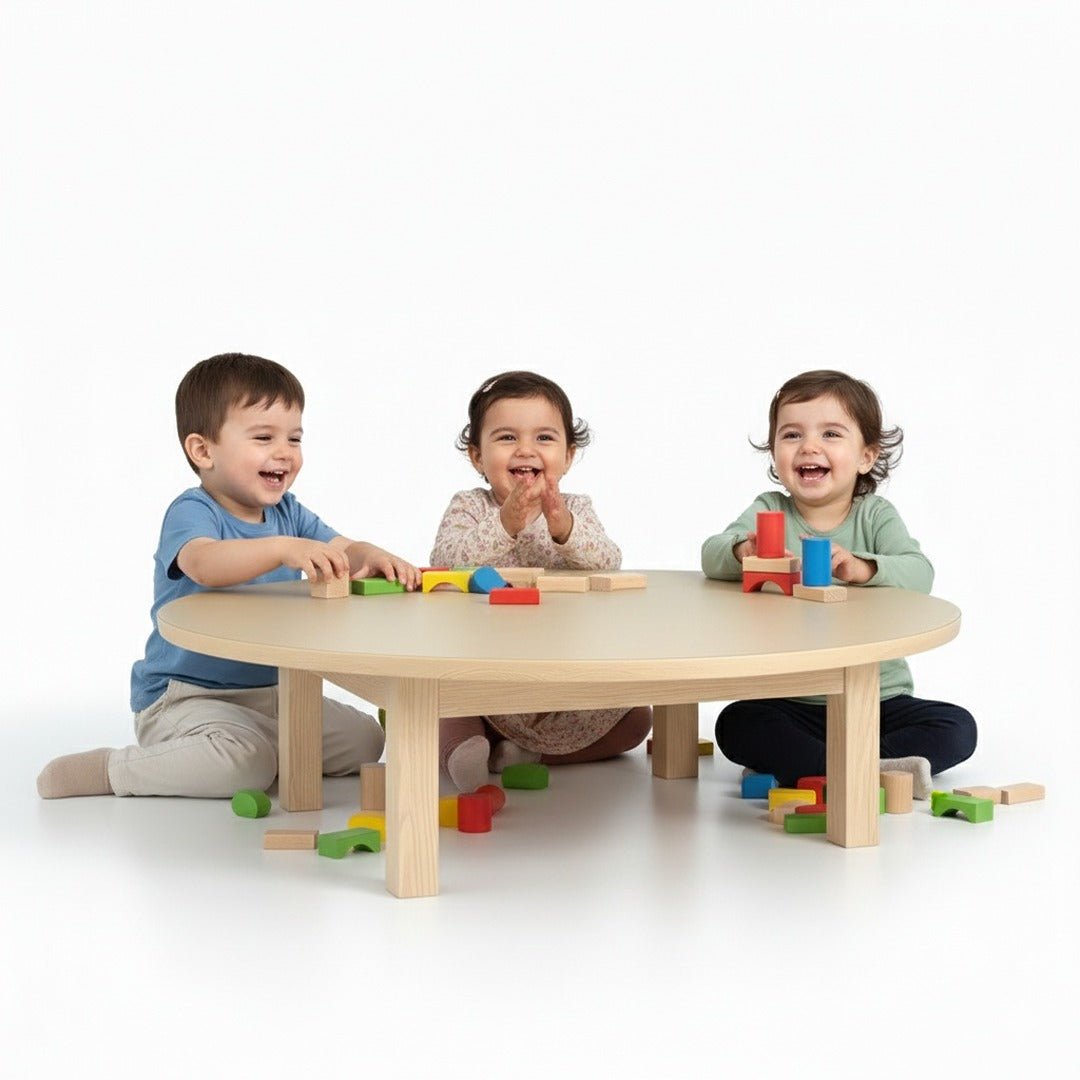 Durable Circular Kids Learning Table – 90 cm Natural Woody Design Buil ...