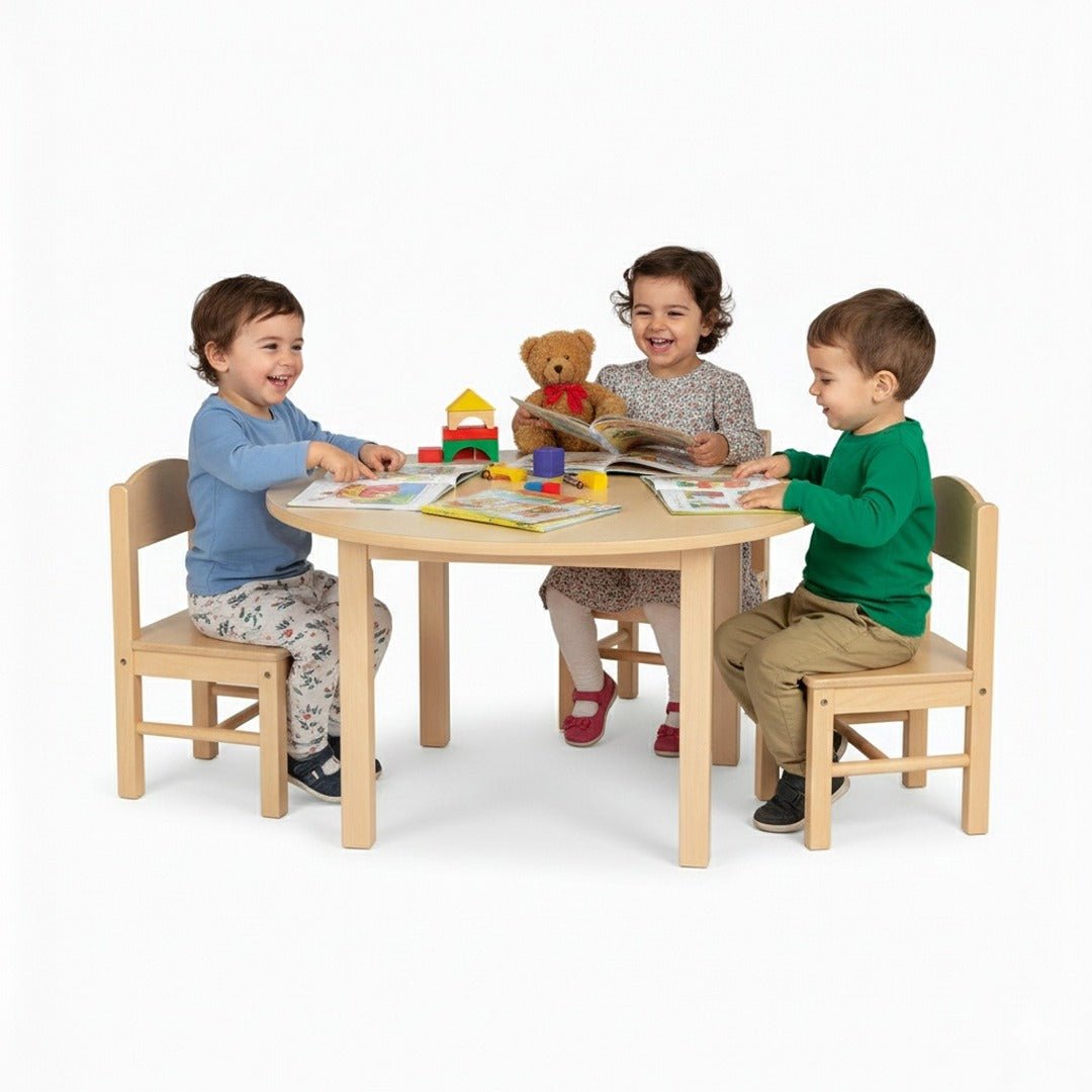 Durable Circular Kids Learning Table – 90 cm Natural Woody Design Buil ...