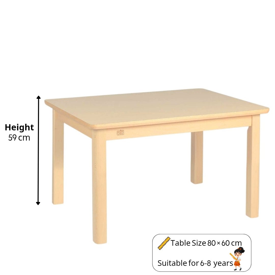 Durable Rectangular Wooden Kids Table 80×60 cm – Safe, Spacious & Ideal for Learning Environments - Fun Learning Store