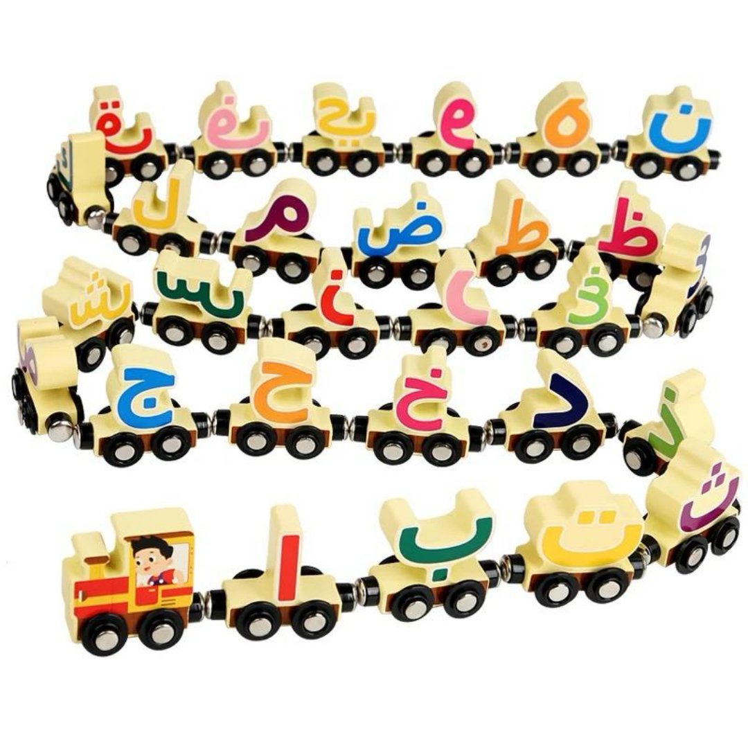 Educational Arabic and Russian Learning Toy Train for Kids : 77HD Pull Along Magnetic Cartoon Train - Fun Learning Store