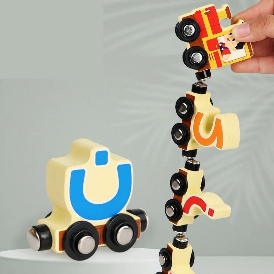 Educational Arabic and Russian Learning Toy Train for Kids : 77HD Pull Along Magnetic Cartoon Train - Fun Learning Store