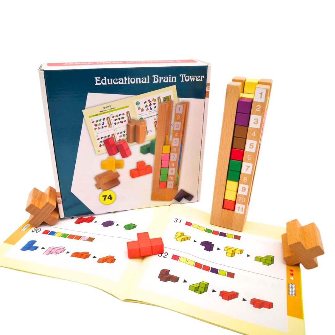 Educational Brain Tower | Wooden Blocks Puzzle - Fun Learning Store
