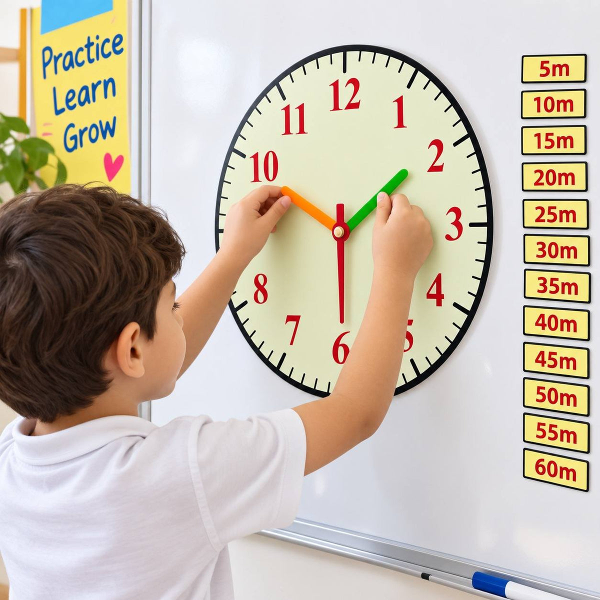 Educational Strategy Writing Boards – Clock Design with English Numbers, Reusable Magnetic Time Learning Set - Fun Learning Store