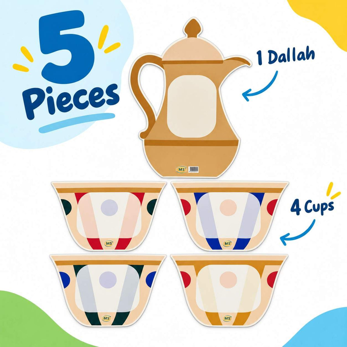 Educational Strategy Writing Boards – Coffee Dallah Design, 5-Piece Reusable Magnetic Teaching Set - Fun Learning Store