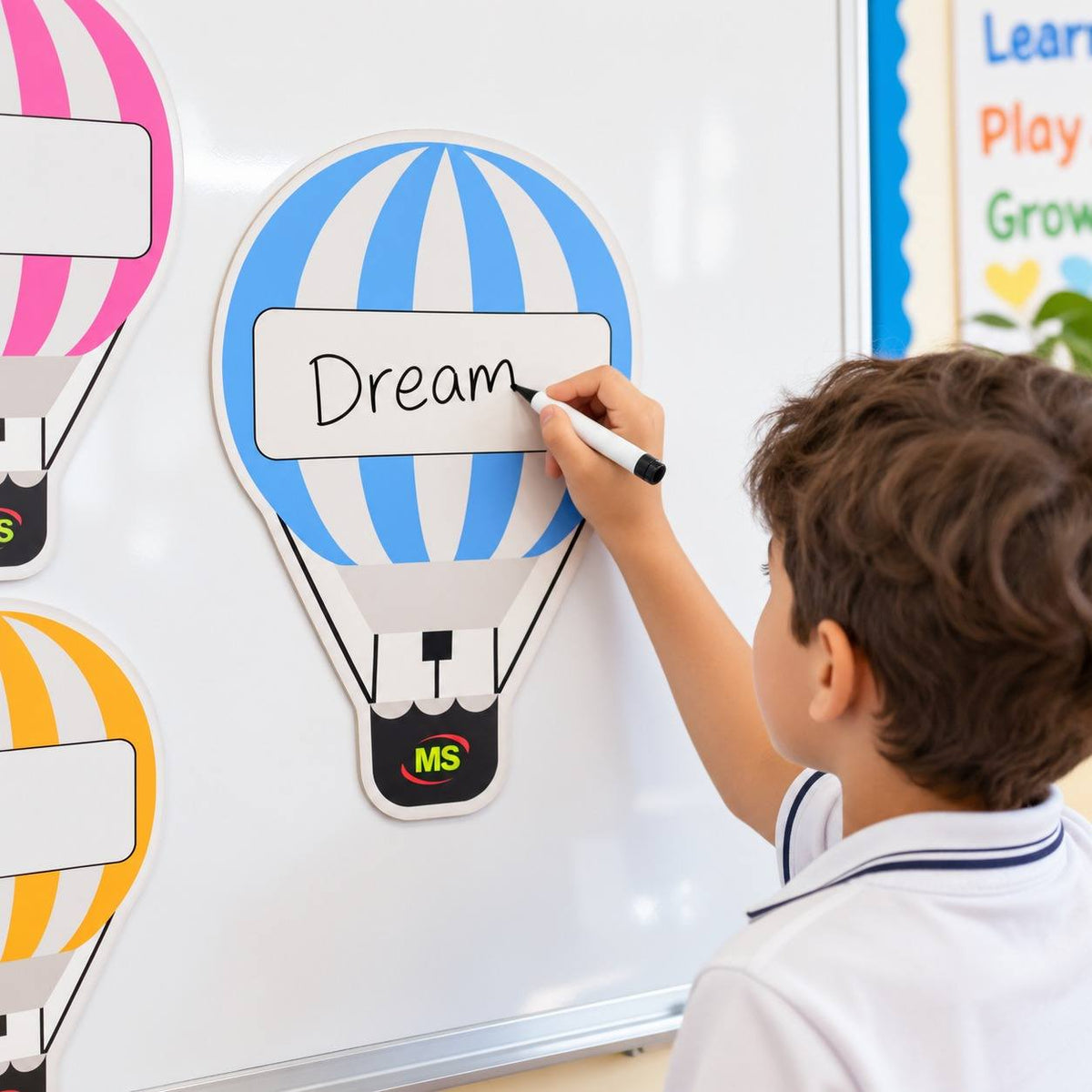 Educational Strategy Writing Boards – Hot Air Balloon Design, 6-Piece Reusable Magnetic Teaching Set - Fun Learning Store