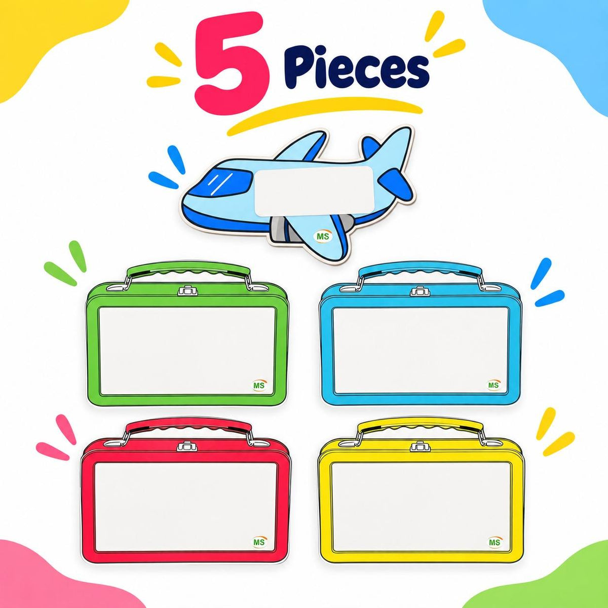 Educational Strategy Writing Boards – Plane & Travel Bags Design, 5-Piece Reusable Magnetic Teaching Set - Fun Learning Store