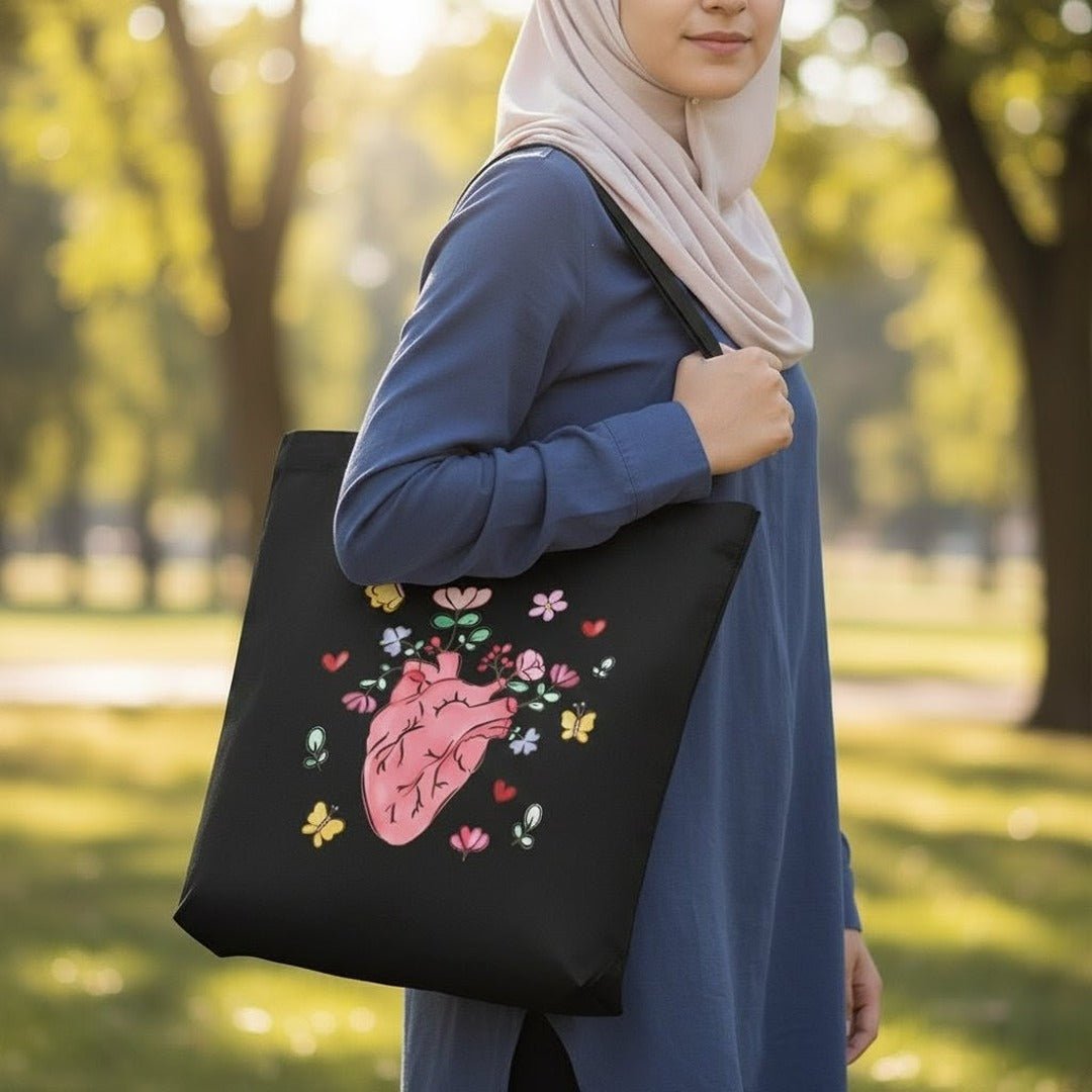 Elegant Tote Bag with Heart & Butterflies Print | Beautiful Bag For Girls - Fun Learning Store