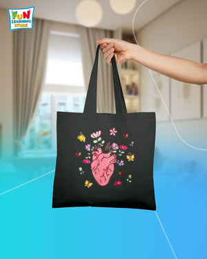Elegant Tote Bag with Heart & Butterflies Print | Beautiful Bag For Girls - Fun Learning Store
