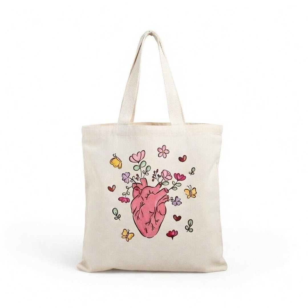 Elegant Tote Bag with Heart & Butterflies Print | Beautiful Bag For Girls - Fun Learning Store