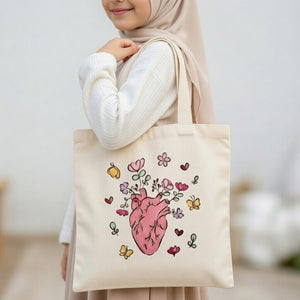 Elegant Tote Bag with Heart & Butterflies Print | Beautiful Bag For Girls - Fun Learning Store