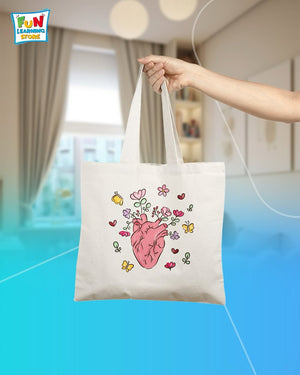 Elegant Tote Bag with Heart & Butterflies Print | Beautiful Bag For Girls - Fun Learning Store