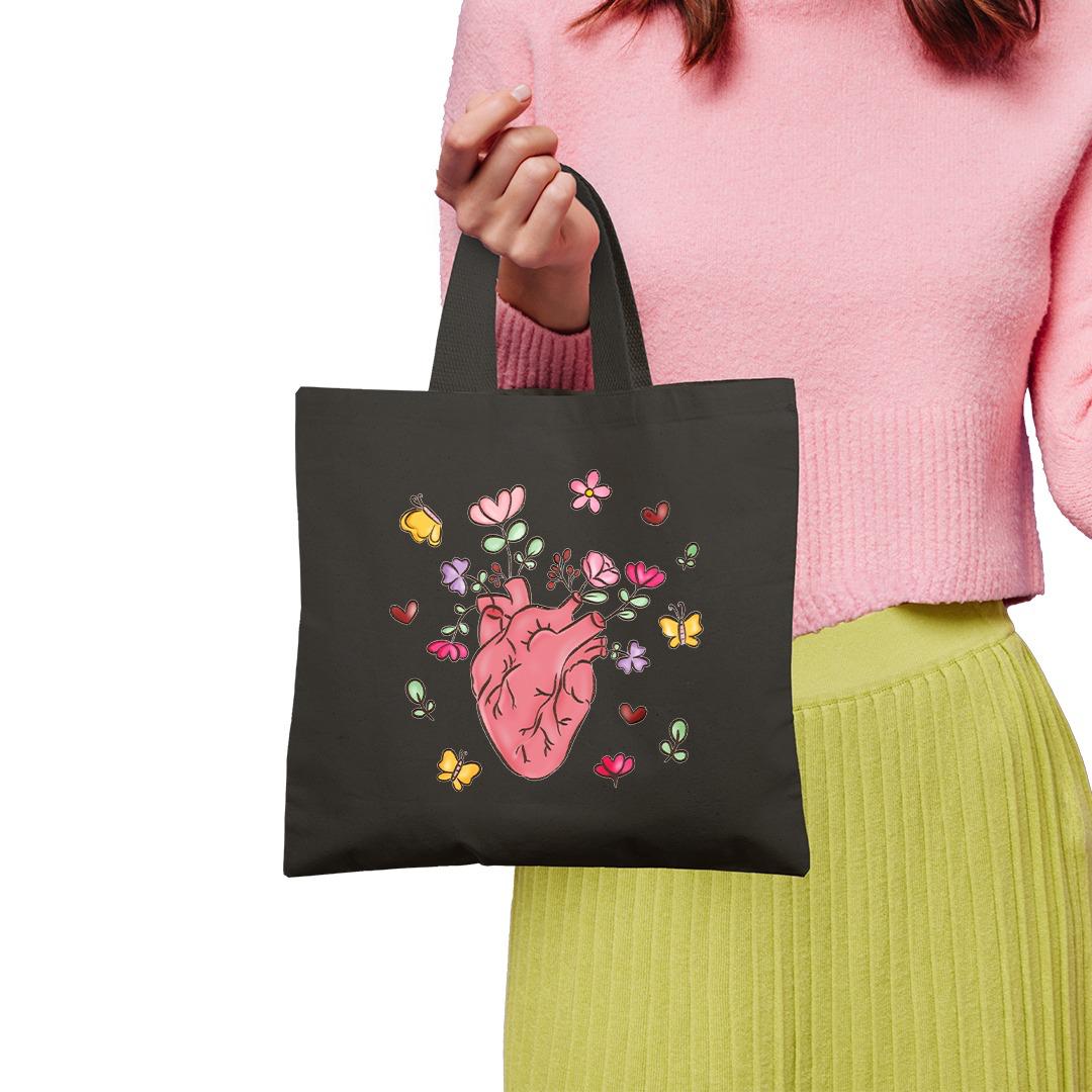 Elegant Tote Bag with Heart & Butterflies Print | Beautiful Bag For Girls - Fun Learning Store