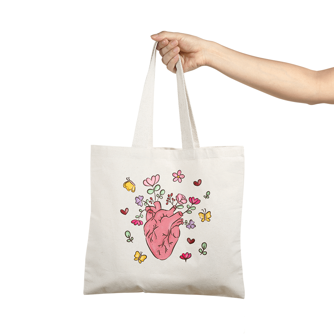Elegant Tote Bag with Heart & Butterflies Print | Beautiful Bag For Girls - Fun Learning Store