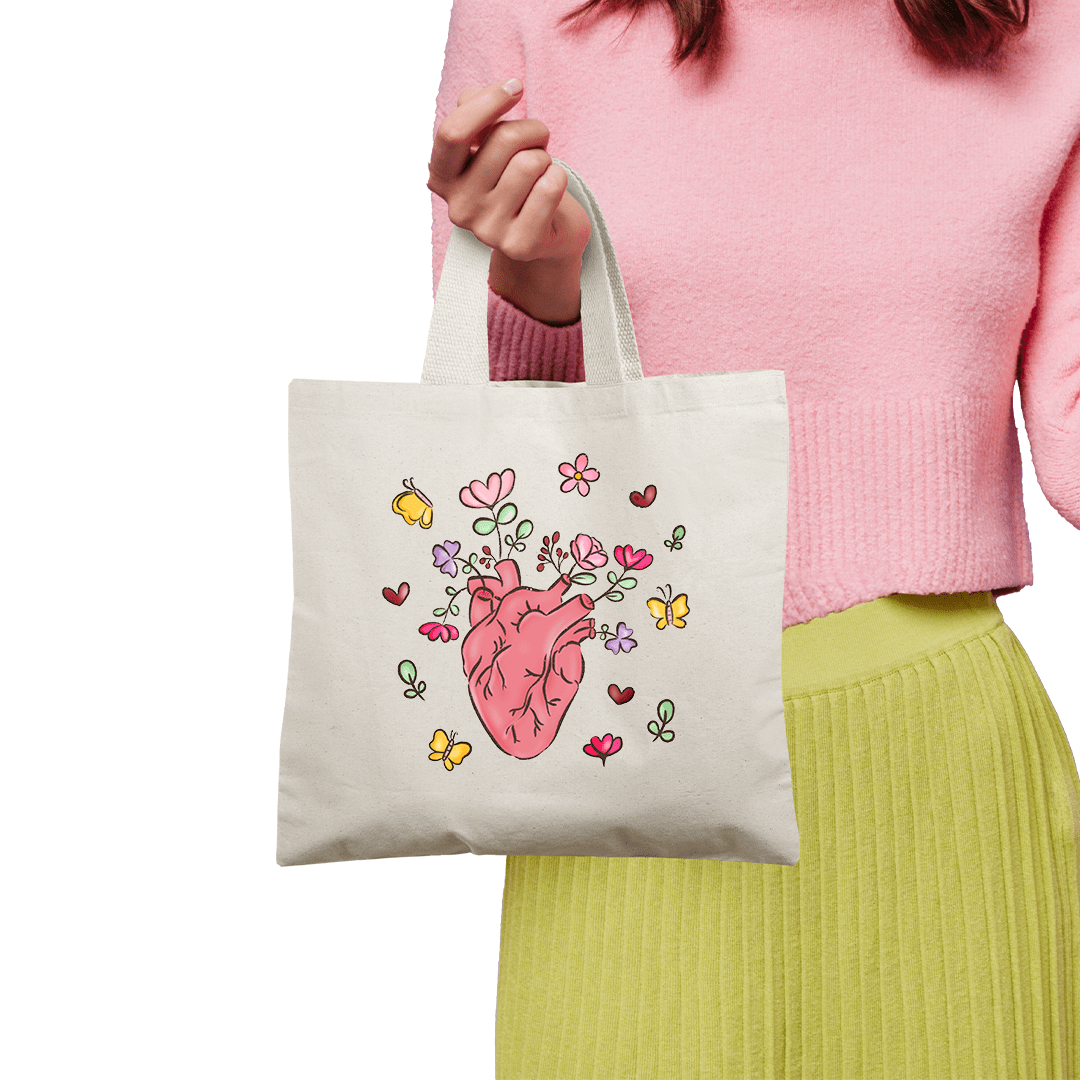 Elegant Tote Bag with Heart & Butterflies Print | Beautiful Bag For Girls - Fun Learning Store